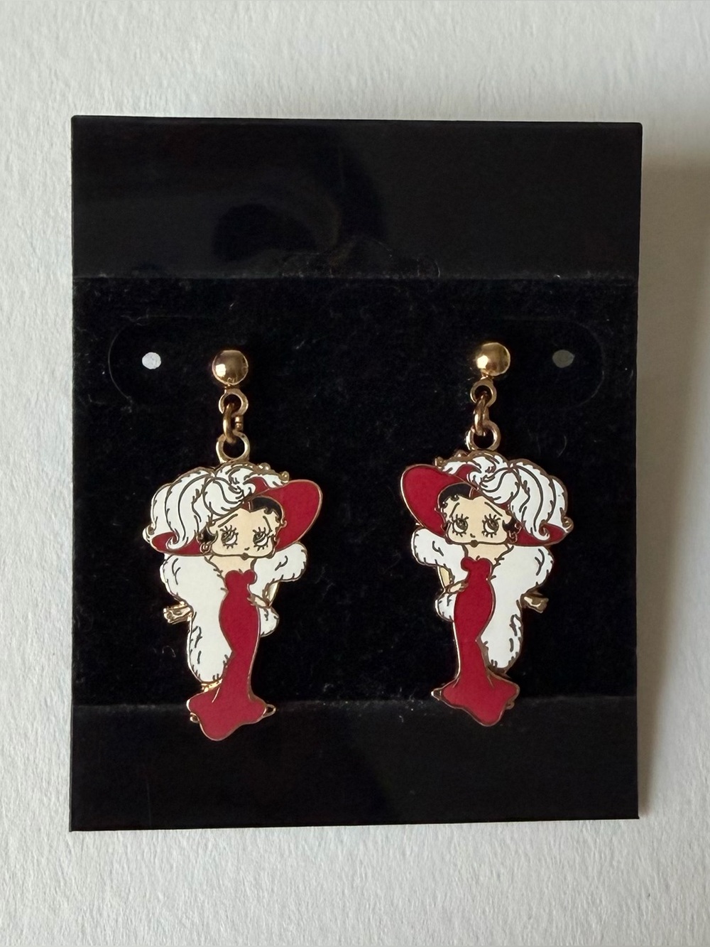vintage gold betty boop charm stud earrings